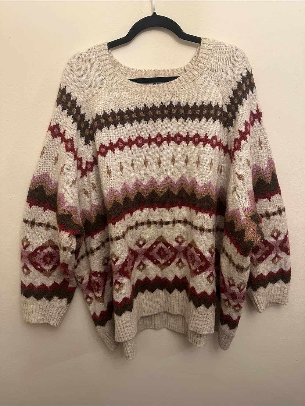 Old Navy Cream Fair Isle Crewneck Sweater Preowned Sz 4x Cozy Warm Winter